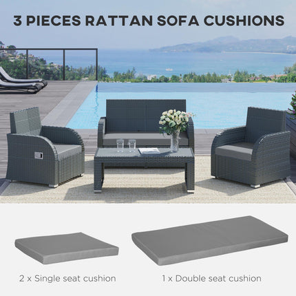 3 Piece Outdoor Seat Cushion Set for Rattan Furniture - Dark Grey