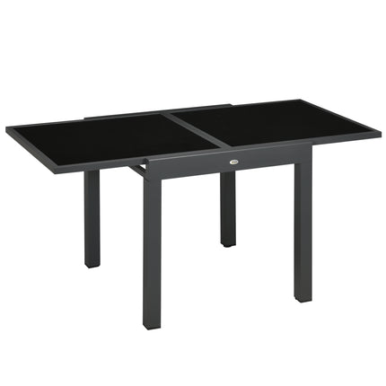 Extending Outdoor Dining Table with Aluminium Frame and Tempered Glass 160cm - Black