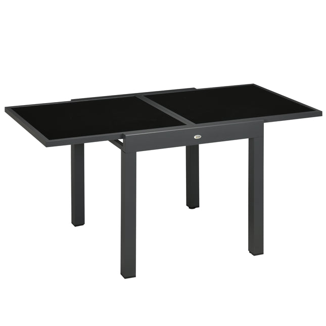 Extending Outdoor Dining Table with Aluminium Frame and Tempered Glass 160cm - Black