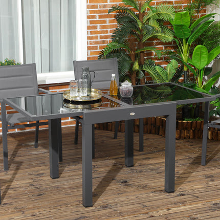 Extending Outdoor Dining Table with Aluminium Frame and Tempered Glass 160cm - Black