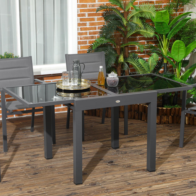 Extending Outdoor Dining Table with Aluminium Frame and Tempered Glass 160cm - Black