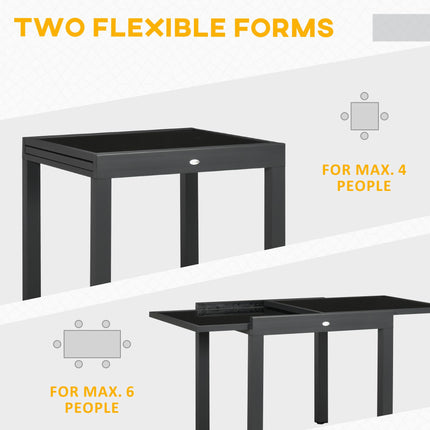 Extending Outdoor Dining Table with Aluminium Frame and Tempered Glass 160cm - Black