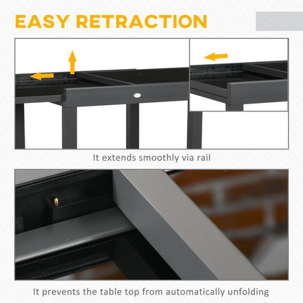 Extending Outdoor Dining Table with Aluminium Frame and Tempered Glass 160cm - Black