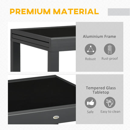 Extending Outdoor Dining Table with Aluminium Frame and Tempered Glass 160cm - Black