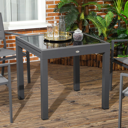 Extending Outdoor Dining Table with Aluminium Frame and Tempered Glass 160cm - Black