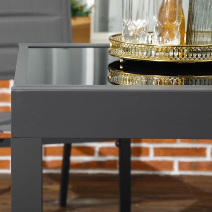 Extending Outdoor Dining Table with Aluminium Frame and Tempered Glass 160cm - Black