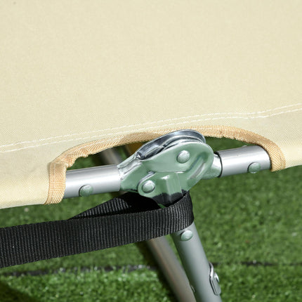 Foldable Sun Lounger with 5-Position Adjustable Backrest, Reading Hole, Arm Slots, Side Pocket & Pillow - Beige