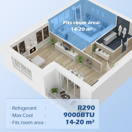 9,000 BTU Portable Air Conditioner with WiFi, Dehumidifier & Remote for 20m² Room - White