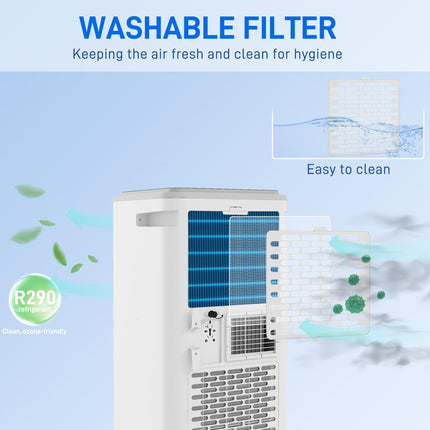 9,000 BTU Portable Air Conditioner with WiFi, Dehumidifier & Remote for 20m² Room - White