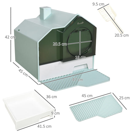 Hooded Cat Litter Tray with Scoop and Deodorizer - Light Blue