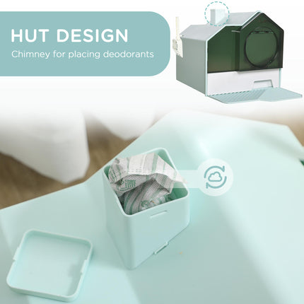 Hooded Cat Litter Tray with Scoop and Deodorizer - Light Blue