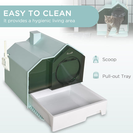 Hooded Cat Litter Tray with Scoop and Deodorizer - Light Blue