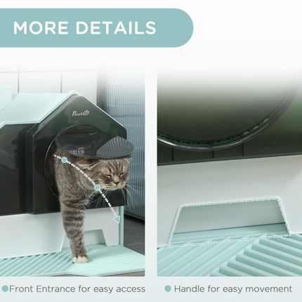 Hooded Cat Litter Tray with Scoop and Deodorizer - Light Blue