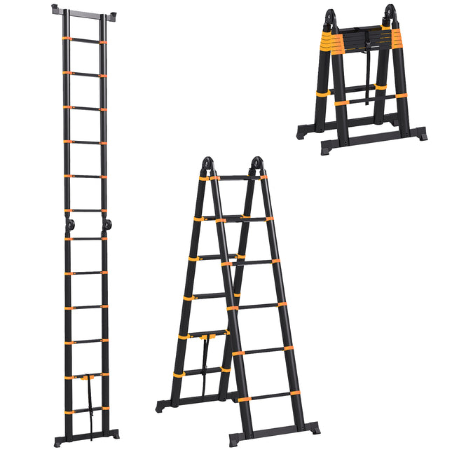3.8m Duo Aluminium Ladder w/ Tool Holder - Yellow