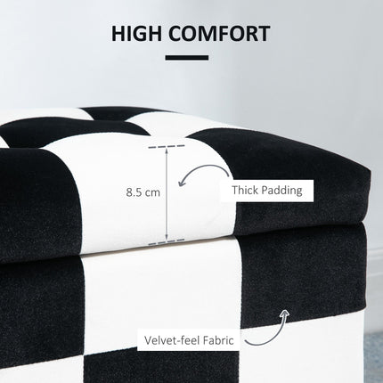 Velvet Storage Ottoman 114x47x47cm Button-Tufted Footstool Toy Chest with Lid - White & Black
