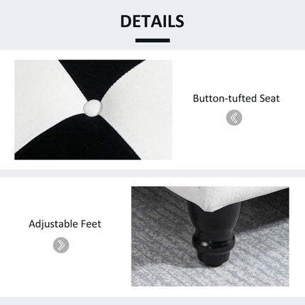 Velvet Storage Ottoman 114x47x47cm Button-Tufted Footstool Toy Chest with Lid - White & Black
