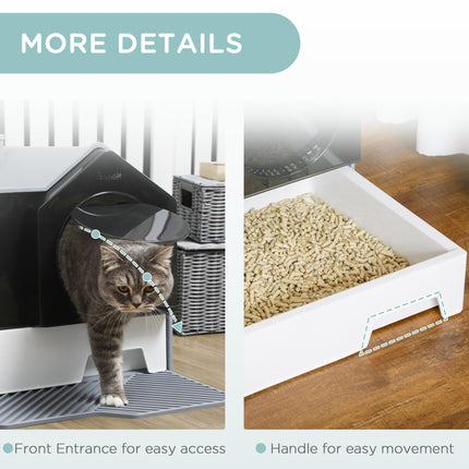 Hooded Cat Litter Box with Scoop, Drawer Pan, Handle & Deodorants, Hut Design, Front Entrance 47x45x42 cm - Grey