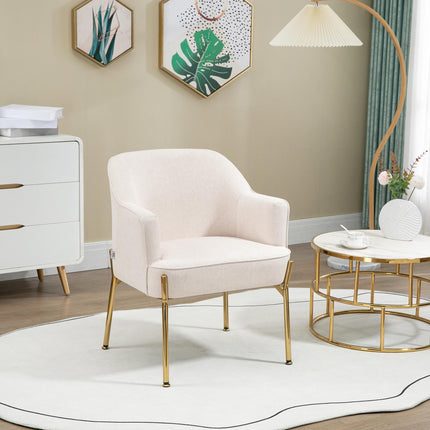 Modern Fabric Accent Chair with Gold Legs for Living Room - White