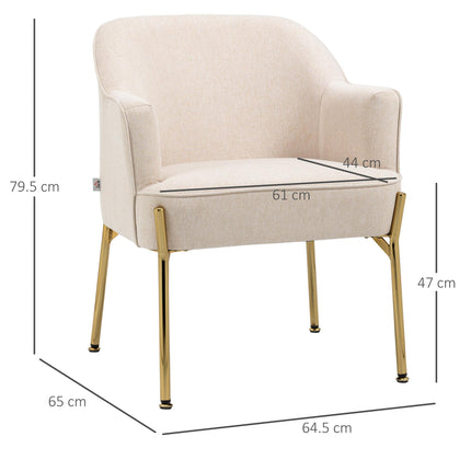 Modern Fabric Accent Chair with Gold Legs for Living Room - White