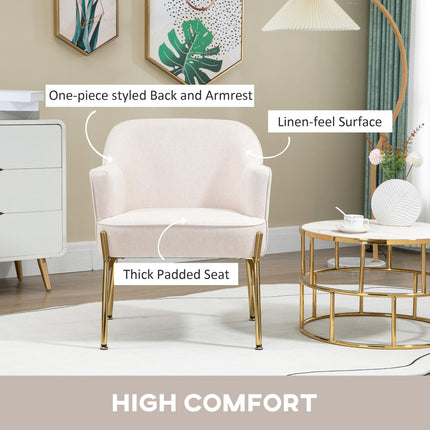 Modern Fabric Accent Chair with Gold Legs for Living Room - White