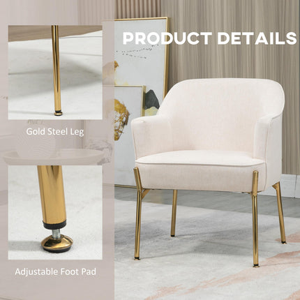 Modern Fabric Accent Chair with Gold Legs for Living Room - White