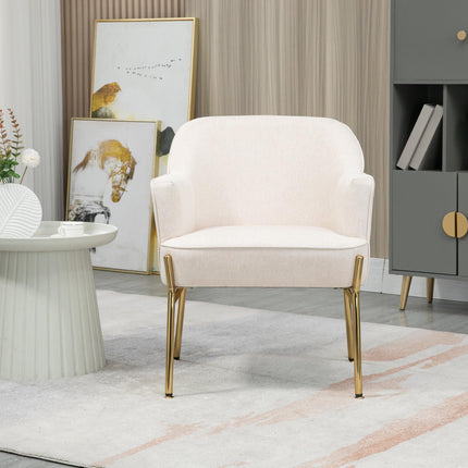 Modern Fabric Accent Chair with Gold Legs for Living Room - White