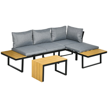 4 Seater Garden Sofa Set with Padded Cushions and Wood-Effect Table - Dark Grey