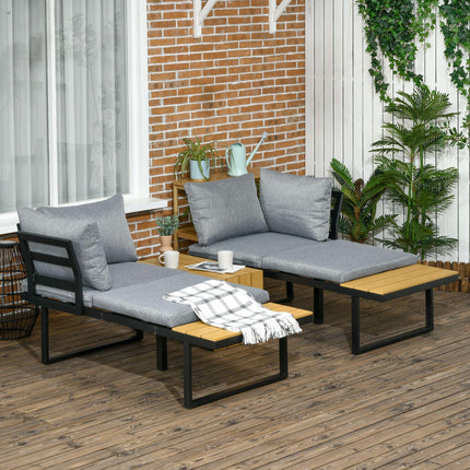 4 Seater Garden Sofa Set with Padded Cushions and Wood-Effect Table - Dark Grey