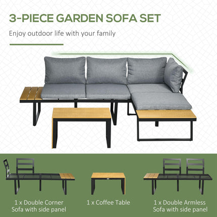 4 Seater Garden Sofa Set with Padded Cushions and Wood-Effect Table - Dark Grey