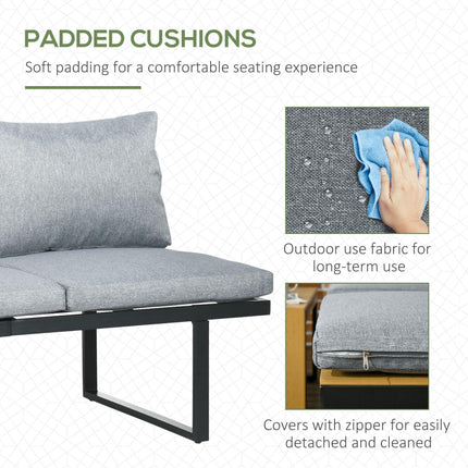 4 Seater Garden Sofa Set with Padded Cushions and Wood-Effect Table - Dark Grey