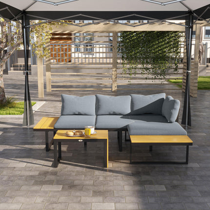 4 Seater Garden Sofa Set with Padded Cushions and Wood-Effect Table - Dark Grey