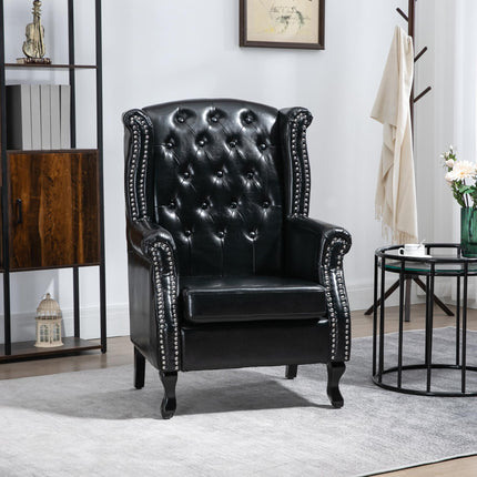 Chesterfield Wingback Accent Chair with Nail Head Trim - Black