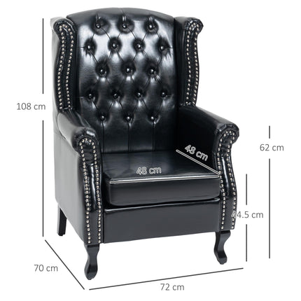 Chesterfield Wingback Accent Chair with Nail Head Trim - Black