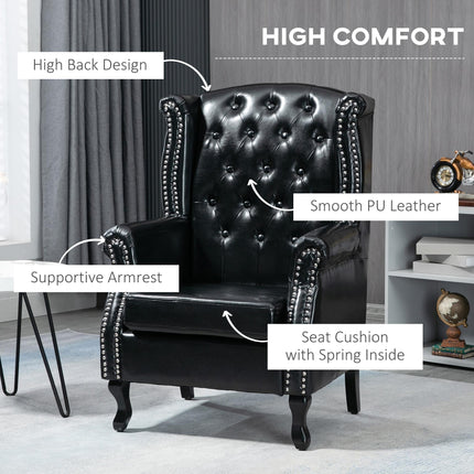 Chesterfield Wingback Accent Chair with Nail Head Trim - Black