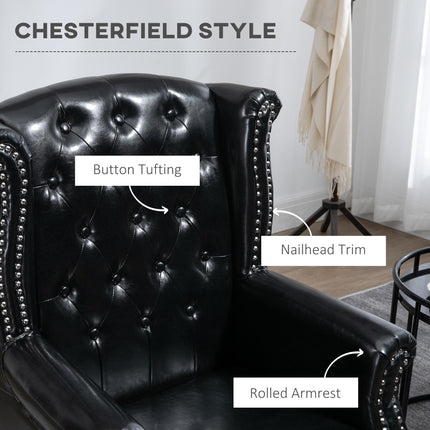 Chesterfield Wingback Accent Chair with Nail Head Trim - Black
