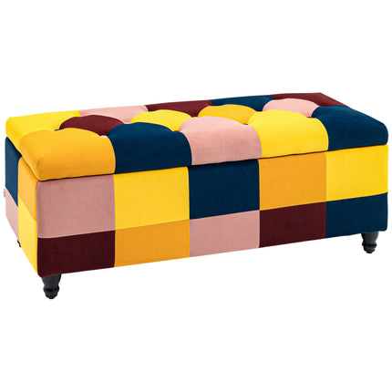 Velvet Storage Ottoman 114 x 47 x 47cm Button-Tufted Footstool Toy Chest with Lid - Multicoloured