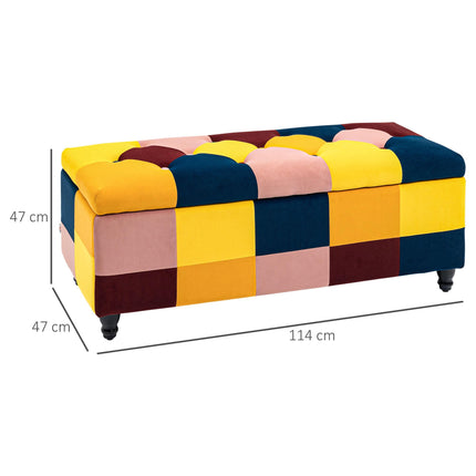 Velvet Storage Ottoman 114 x 47 x 47cm Button-Tufted Footstool Toy Chest with Lid - Multicoloured