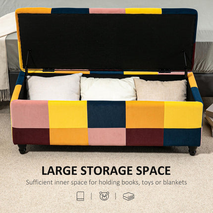 Velvet Storage Ottoman 114 x 47 x 47cm Button-Tufted Footstool Toy Chest with Lid - Multicoloured