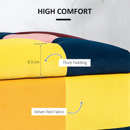 Velvet Storage Ottoman 114 x 47 x 47cm Button-Tufted Footstool Toy Chest with Lid - Multicoloured