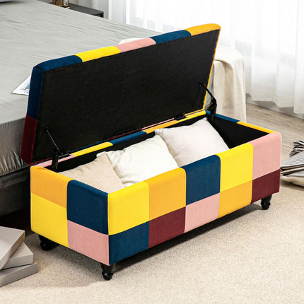 Velvet Storage Ottoman 114 x 47 x 47cm Button-Tufted Footstool Toy Chest with Lid - Multicoloured