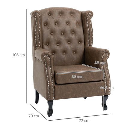 Chesterfield Wingback Accent Chair with Nail Head Trim - Brown