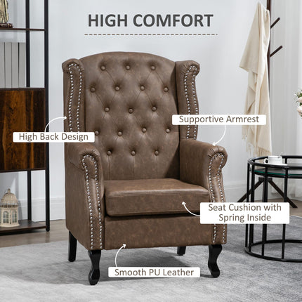 Chesterfield Wingback Accent Chair with Nail Head Trim - Brown