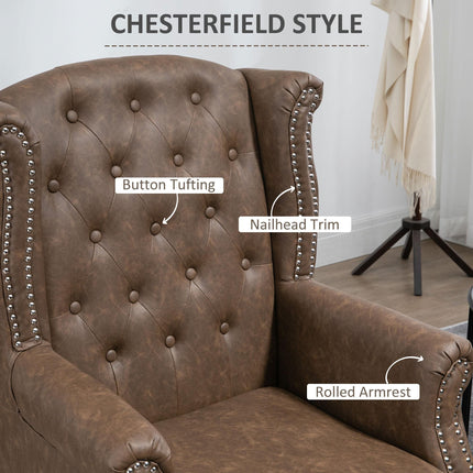 Chesterfield Wingback Accent Chair with Nail Head Trim - Brown
