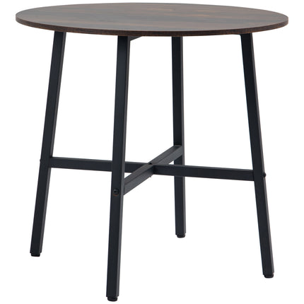 85cm Round Industrial Dining Table with Steel Legs - Rustic Brown