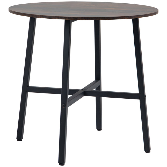 85cm Round Industrial Dining Table with Steel Legs - Rustic Brown