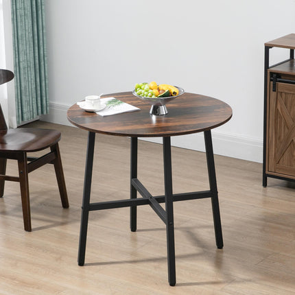 85cm Round Industrial Dining Table with Steel Legs - Rustic Brown