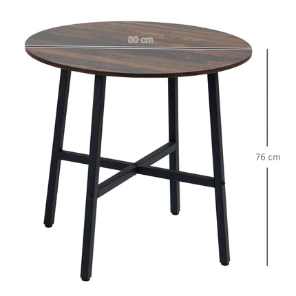 85cm Round Industrial Dining Table with Steel Legs - Rustic Brown