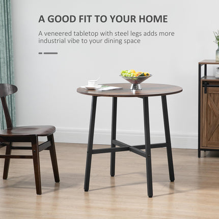 85cm Round Industrial Dining Table with Steel Legs - Rustic Brown