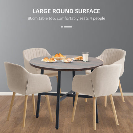 85cm Round Industrial Dining Table with Steel Legs - Rustic Brown