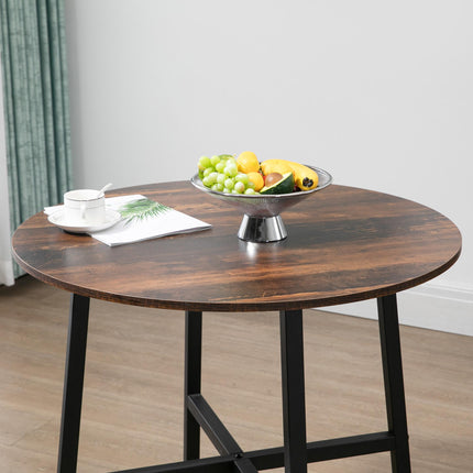 85cm Round Industrial Dining Table with Steel Legs - Rustic Brown